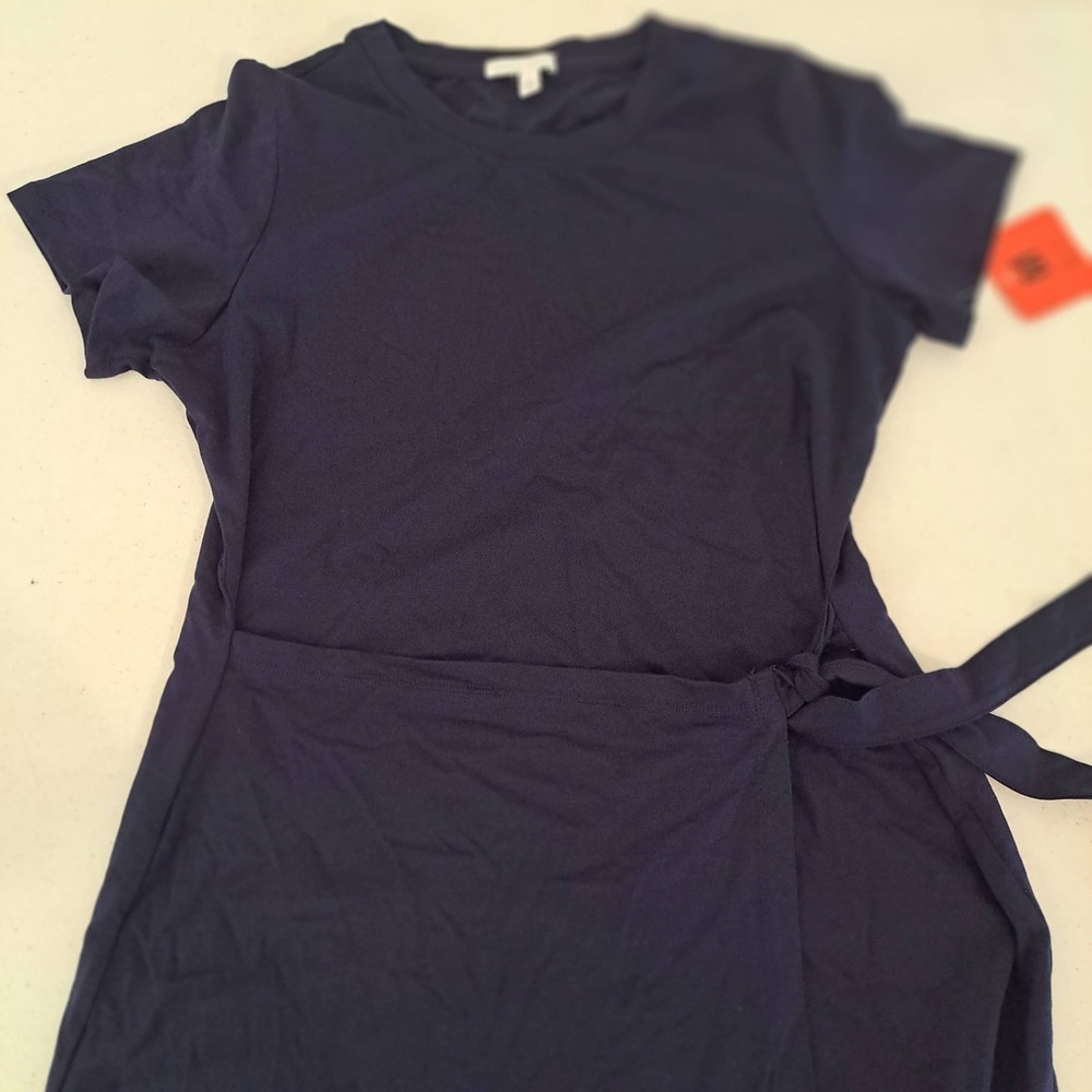 Threads 4 Thought Womens Dress M Navy Short Sleeve Side Tie Wrap 1870-210
